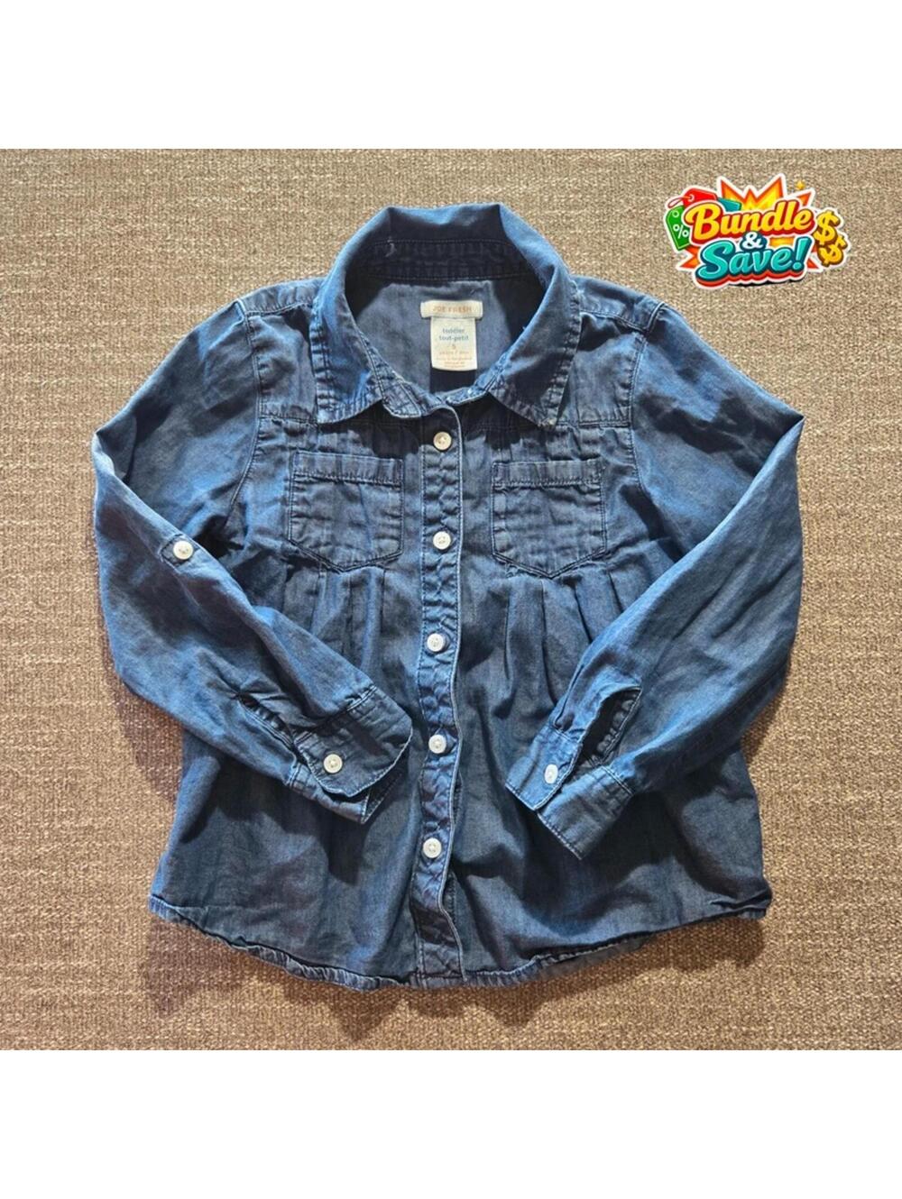 Joe Fresh Denim Long Sleeve Button Shirt Size 5T #1055
